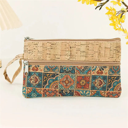 Cork Retro Print Coin Purse Portable Cell Phone Pouch Mini Wallet Double Layer Zipper Money Bag Key Lipstick Organizer Pouch - So ist Leben