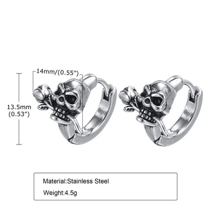 Gothic Schädel Skeleton Huggie Hoop Ohrringe für Männer Punk Rock Silber Farbe Edelstahl Cocktail Party Halloween Schmuck Geschenke So ist Leben