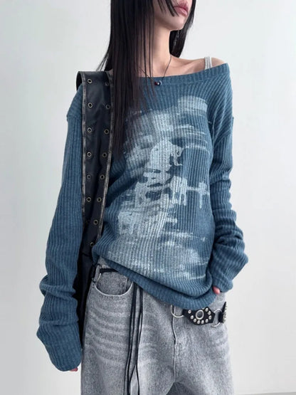 Herbst Harajuku Frauen Druck Tees Vintage Streetwear Grunge Skew Kragen Tops Y2k Ästhetischen Lose Beiläufige Hiphop Vintage Tops So ist Leben