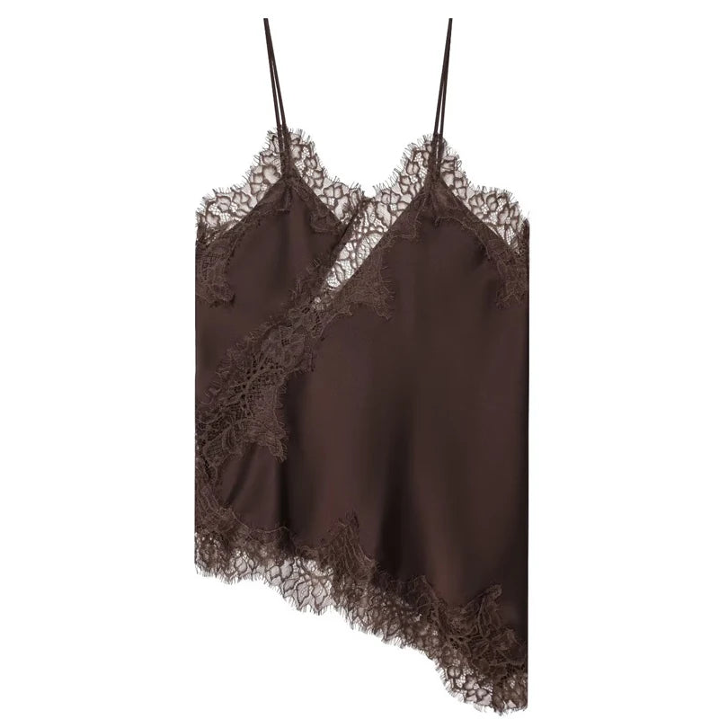 HXAO 2025 Frau Asymmetrisches Slip-Top Frauen Sexy Schwarz Gelb Blau Top Spitze Tanks & Camis Chic Y2K ärmelloses rückenfreies Leibchen So ist Leben