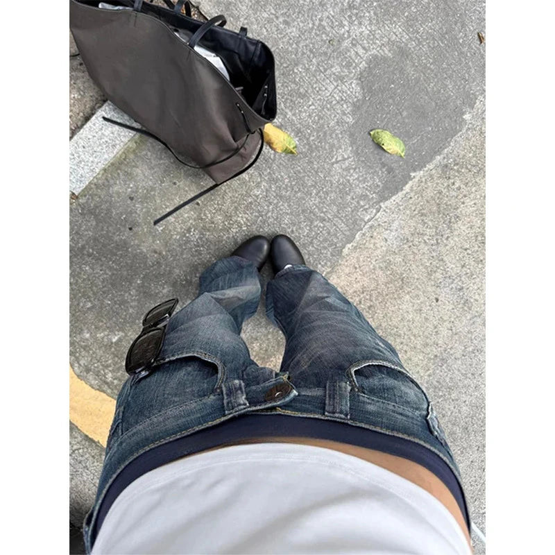 2025 herbst Frauen Vintage Blau Y2k Baggy Jeans streetwear Harajuku 2000 s Denim Hosen Amerikanischen Retro Hosen Trashy Kleidung So ist Leben