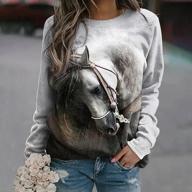 Pferd Weihnachtsbaum 3D Druck Raglanärmel Sweatshirts Damen Übergroße Pullover Hoodies Weibliche Streetwear Frau Kleidung So ist Leben