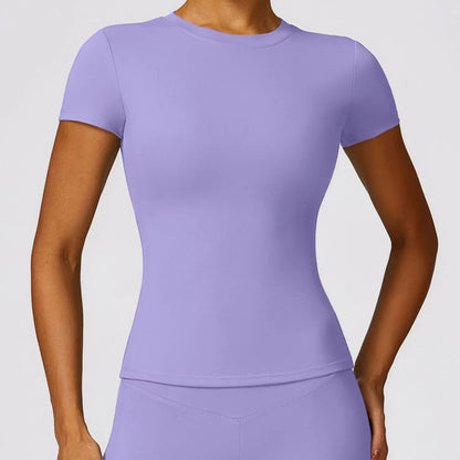 NCLAGEN Damen-Laufsport-T-Shirt, Sommer, kurzärmelig, Rundhalsausschnitt, atmungsaktiv, dehnbar, für Fitnessstudio, Yoga, schlank, Fitness, aktives Top-T-Shirt So ist Leben