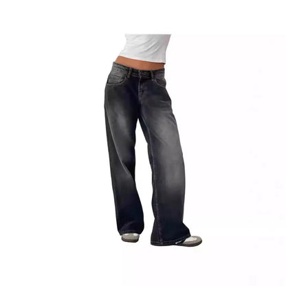 Retro Amerikanische Low-Waist Jeans ohne Stretch, Gerades Bein, Damen-Herbstmode, Weites Bein, Frischer Süßer Stil, Baumwolle So ist Leben