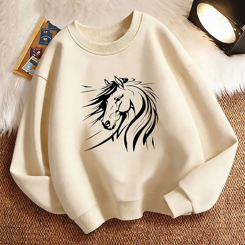 Lustiger Pullover mit künstlerischer Pferdemotiv-Grafik für den Frühling, Rundhals-Hoodie mit Grafikdruck, Kapuzenpullover für Jungen/Mädchen, Kinder-Sweatshirt So ist Leben