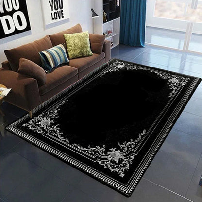 Gothic Schwarz Weiß Teppich Matte Teppich Vintage Muster Rutschfeste Bodenmatte für Wohnzimmer Schlafzimmer Dekoration Kann als Geschenk gegeben werden - So ist Leben