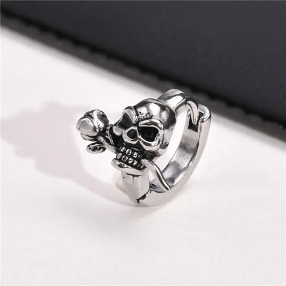 Gothic Schädel Skeleton Huggie Hoop Ohrringe für Männer Punk Rock Silber Farbe Edelstahl Cocktail Party Halloween Schmuck Geschenke So ist Leben