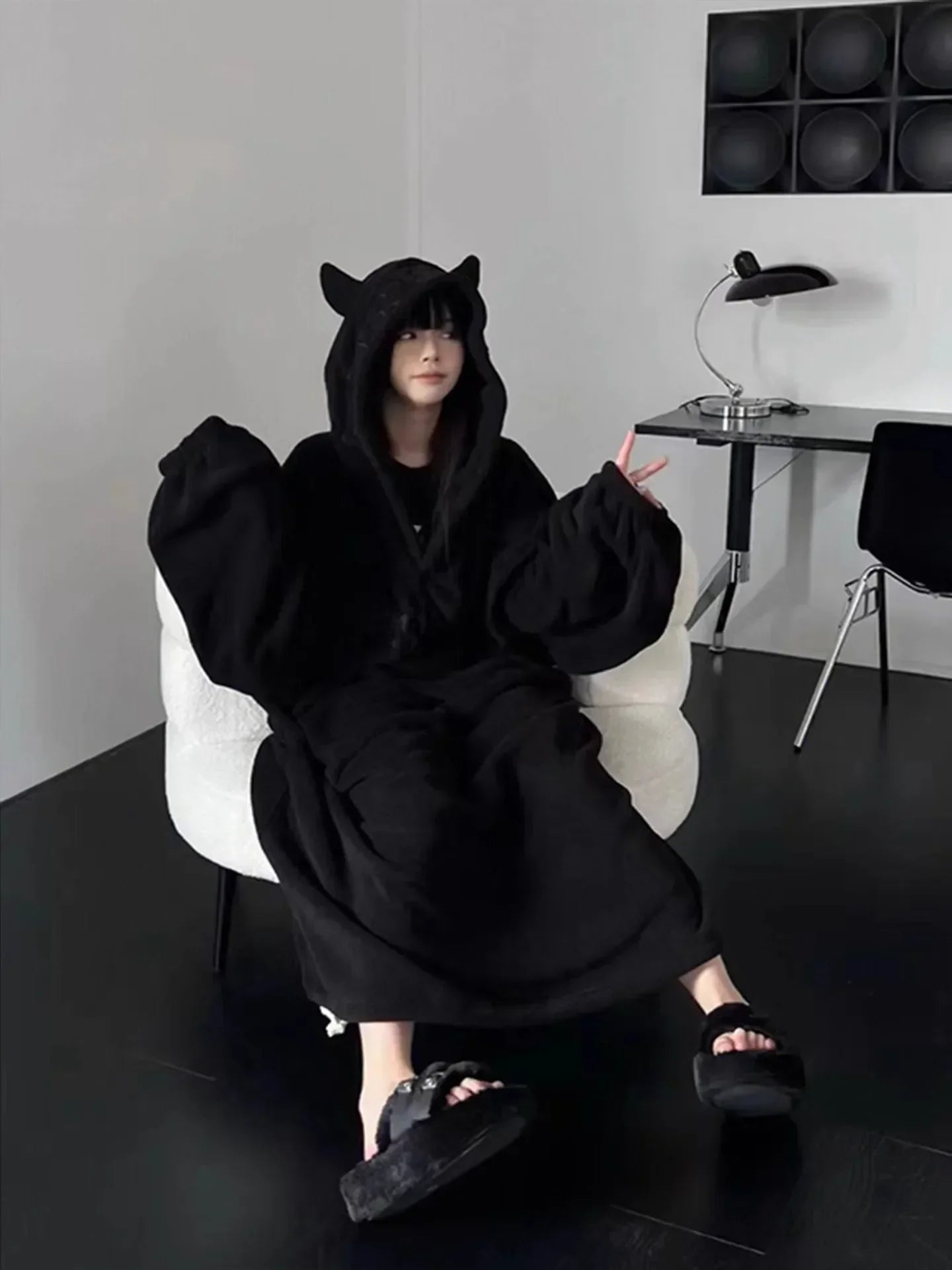 Verdickter, gepolsterter, warmer Pyjama, einfarbig, Homewear, lockeres Kapuzenkleid, Imp-Paar-Robe, Herbst und Winter, einteiliger Pyjama für Studenten So ist Leben