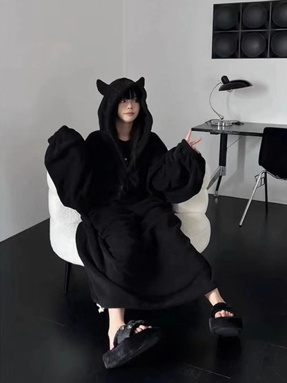 Verdickter, gepolsterter, warmer Pyjama, einfarbig, Homewear, lockeres Kapuzenkleid, Imp-Paar-Robe, Herbst und Winter, einteiliger Pyjama für Studenten So ist Leben