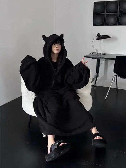 Verdickter, gepolsterter, warmer Pyjama, einfarbig, Homewear, lockeres Kapuzenkleid, Imp-Paar-Robe, Herbst und Winter, einteiliger Pyjama für Studenten So ist Leben