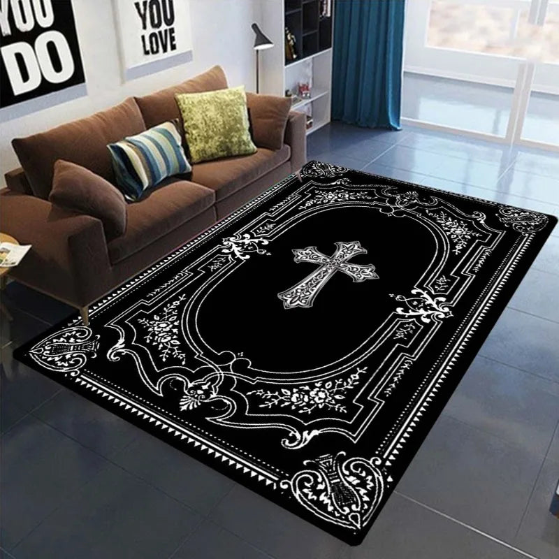 Gothic Schwarz Weiß Teppich Matte Teppich Vintage Muster Rutschfeste Bodenmatte für Wohnzimmer Schlafzimmer Dekoration Kann als Geschenk gegeben werden - So ist Leben