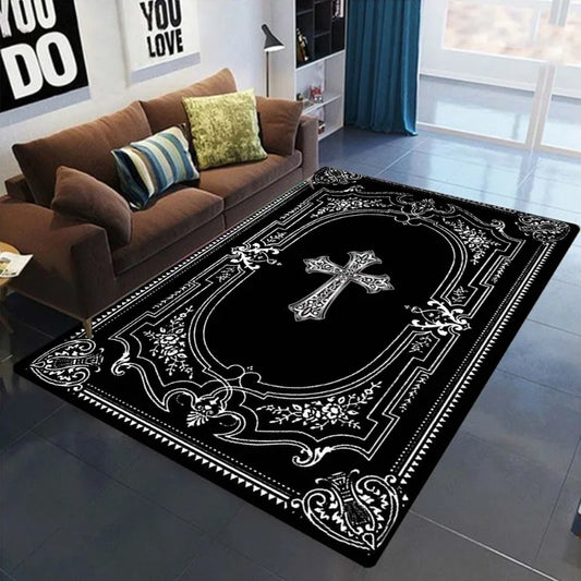 Gothic Schwarz Weiß Teppich Matte Teppich Vintage Muster Rutschfeste Bodenmatte für Wohnzimmer Schlafzimmer Dekoration Kann als Geschenk gegeben werden - So ist Leben
