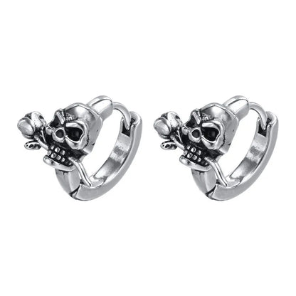 Gothic Schädel Skeleton Huggie Hoop Ohrringe für Männer Punk Rock Silber Farbe Edelstahl Cocktail Party Halloween Schmuck Geschenke So ist Leben
