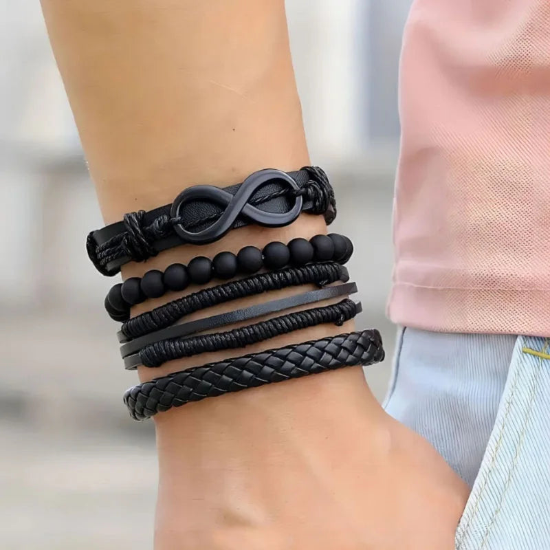 Punk Multilayer Antike Leder Armband Set Schädel Auge Stern Charms Hiphop Rock Y2K Vintage Pu Gothic Armband Mann Goth Schmuck So ist Leben