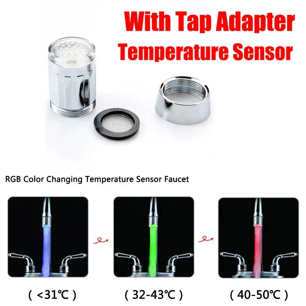 LED Water Faucet Stream Light Kitchen Bathroom Shower Tap Faucet Nozzle Head 7 Color Change Temperature Sensor Light Faucet led - So ist Leben