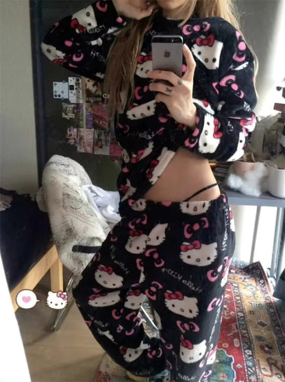 Sanrio Cartoon Flanell‑Pyjama Set für kreative Persönlichkeiten So ist Leben