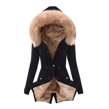 Damen-Jacke aus Baumwollmischung mit Reißverschluss, winddichter Winter-Daunenmantel mit pelzigen Kapuzentaschen, Reißverschluss für das Wetter So ist Leben