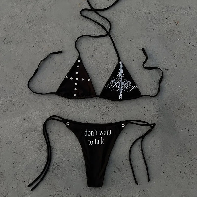 Y2K Millennium Spicy Girls Style Gothic Retro Beliebtes Vielseitiges Neckholder-Bikini-Set Amerikanischer Trendiger Mode-Bikini-Set So ist Leben