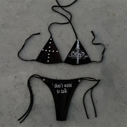 Y2K Millennium Spicy Girls Style Gothic Retro Beliebtes Vielseitiges Neckholder-Bikini-Set Amerikanischer Trendiger Mode-Bikini-Set So ist Leben