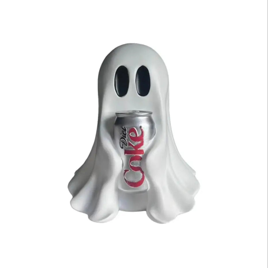 Lustige Geisterfigur mit Getränkedose aus Kunstharz, Halloween-Schreibtischdekoration, Niedliche Gruselige Raumverzierung, Geschenk für Heim- und Bürodekoration So ist Leben
