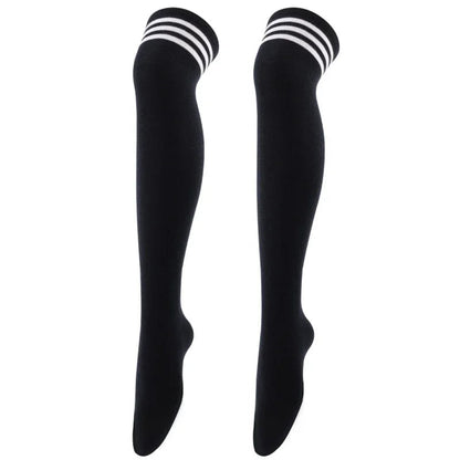 Overknee-Oberschenkelstrümpfe für Damen im akademischen Stil, schwarz-weiß gestreift, lange Socken, Overknee-Strümpfe für Damen und Mädchen, warmes Knie So ist Leben