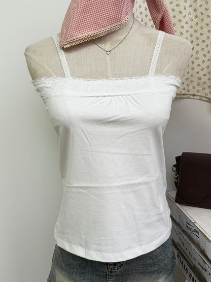 Spitze Trim Liebsten Tops Frauen Baumwolle Weiche Schlanke Weiß Sexy Ärmellose Leibchen Süße Nette Chic Tank Tops Y2K So ist Leben