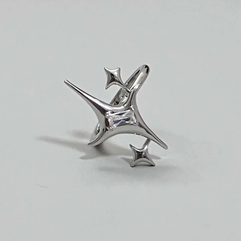 Vintage Unregelmäßige Kreuz Stern Offenen Ring für Frauen Männer Punk Gothic Silber Farbe Einstellbar Paar Ringe Y2K Egirl Schmuck Geschenk So ist Leben