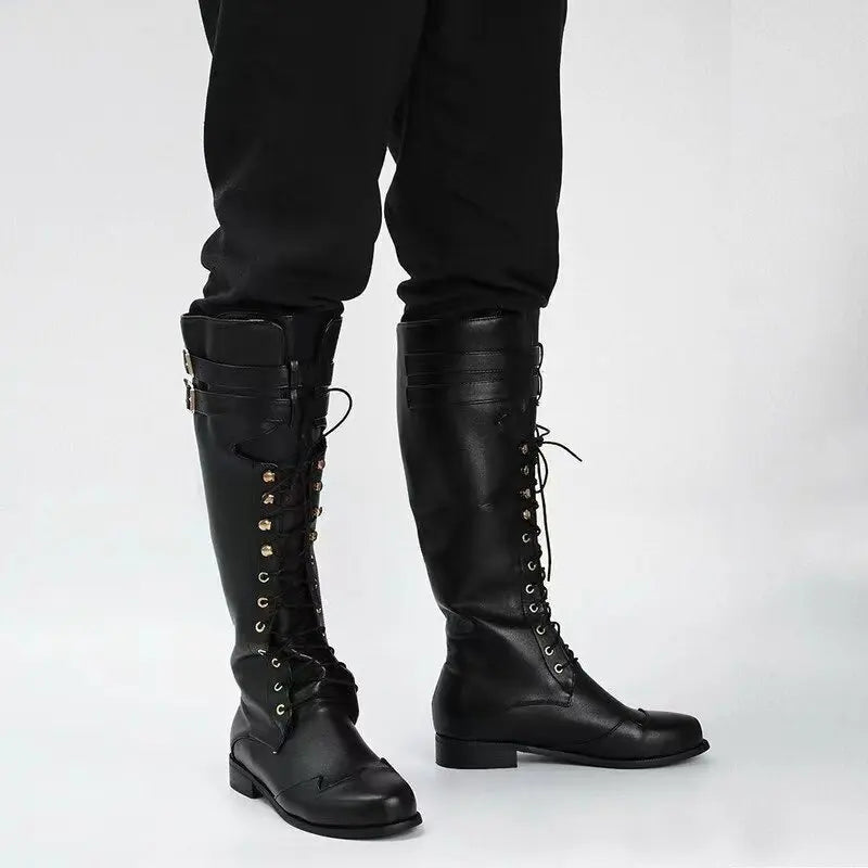 Mittelalterliche Steampunk Cosplay Stiefel Herren Winter Larp Wikinger Pirat PU Leder Schuhe Karneval Party Fancy Knight Stiefel So ist Leben
