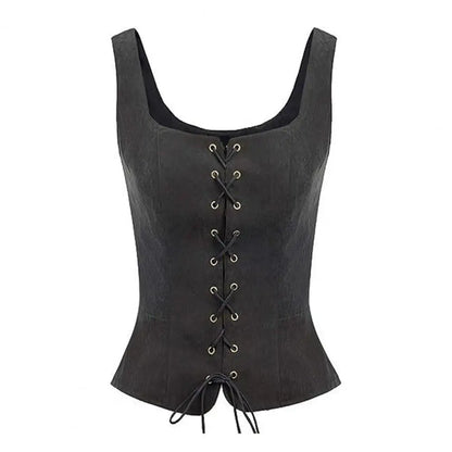 Vintage Damen-Weste, Schnürgurt, Renaissance, quadratischer Ausschnitt, ärmellos, mittelalterlich, schmale Passform, Halloween, Cosplay, Performance-Top So ist Leben