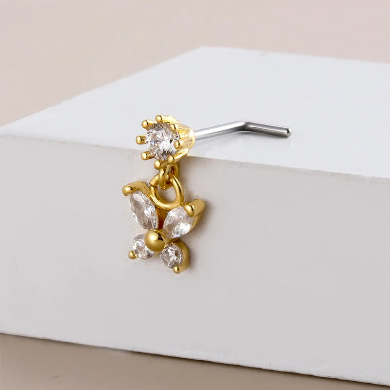 20G L-förmige Nasenringe, baumelnder Nasen-, Lippen- und Ohrpiercing-Schmuck, chirurgischer Edelstahl, Zirkonia, Schmetterling, CZ Nasenstecker So ist Leben
