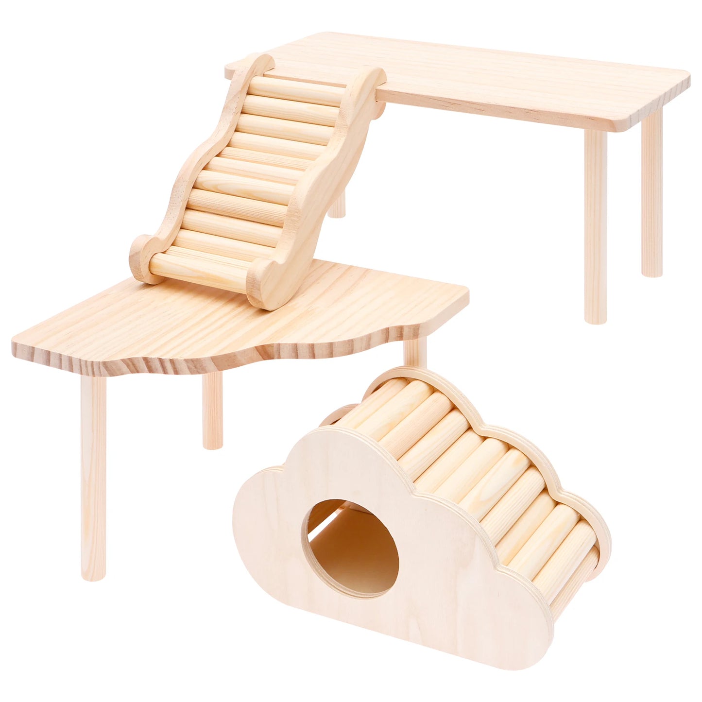 4-teiliges Hamster-Plattform-Set mit Leiter, Versteck, Holzspielhaus und Klettertreppe für Kleintiere wie Hamster, Ratten, Gerbils, Chinchillas und Mäuse So ist Leben