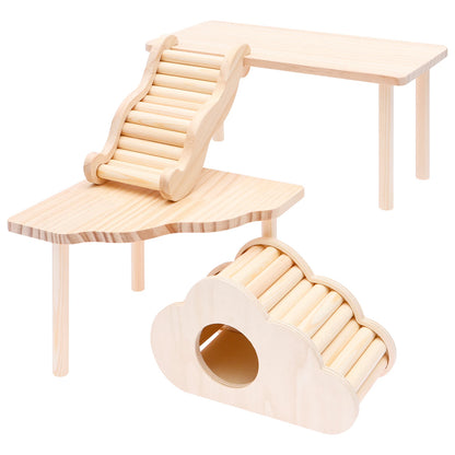 4-teiliges Hamster-Plattform-Set mit Leiter, Versteck, Holzspielhaus und Klettertreppe für Kleintiere wie Hamster, Ratten, Gerbils, Chinchillas und Mäuse So ist Leben