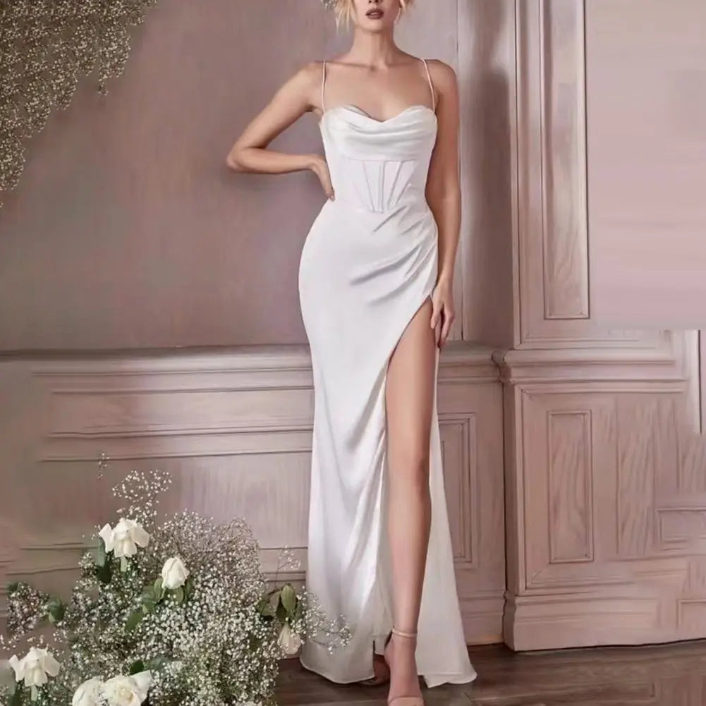 Frauen Sexy High Split Off Schulter Ärmellose Ballkleider Mode Party Roben Damen Abendkleid Rückenfreie Abschlusskleider So ist Leben