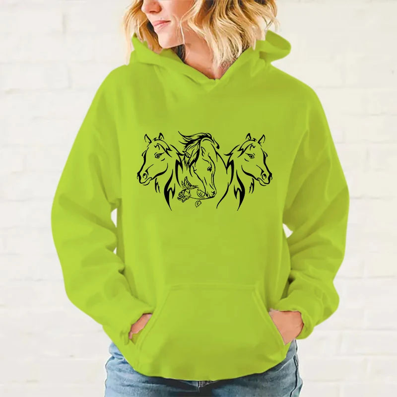 Y2K Hoodies Pferde-Hoodies Pullover Unisex Kapuzenpullover Harajuku Streetwear Langarm So ist Leben