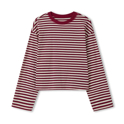 Frauen Langarm Shirts Rundhals Lose Sweatshirts Damen Herbst Casual Gestreiften Top Streetwear So ist Leben