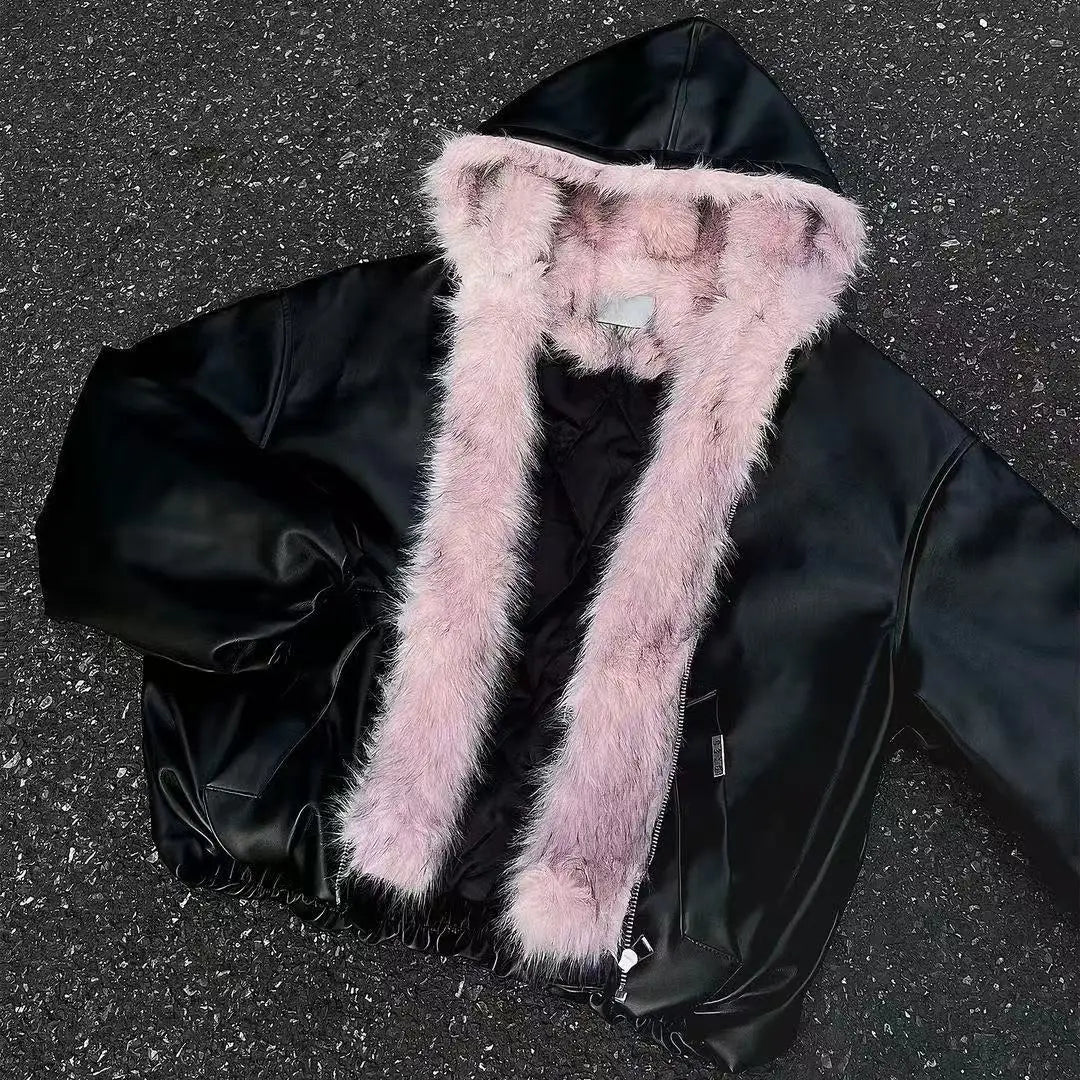 Y2K Winter Neue Blaue Plüsch Baumwolle Gefütterte Jacke Unisex Amerikanische High Street Kapuzenjacke Verdickte Paare Casual Mantel So ist Leben