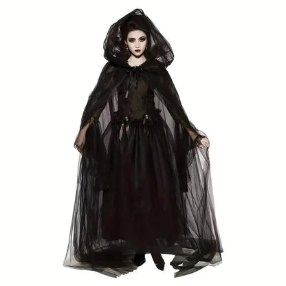 Schwarzer Brautschal Hexe Vampir Cosplay Umhang Halloween Doppelumhang Spiel Party Kostüm Requisiten Urlaub Dress Up So ist Leben
