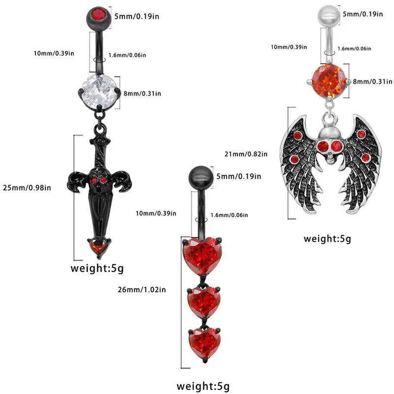 Halloween Geisterkopf Bauchnabelring Teufel Fledermaus Herzform Zirkonia Schmuck Körperpiercing Zubehör Chinesischer Hersteller So ist Leben