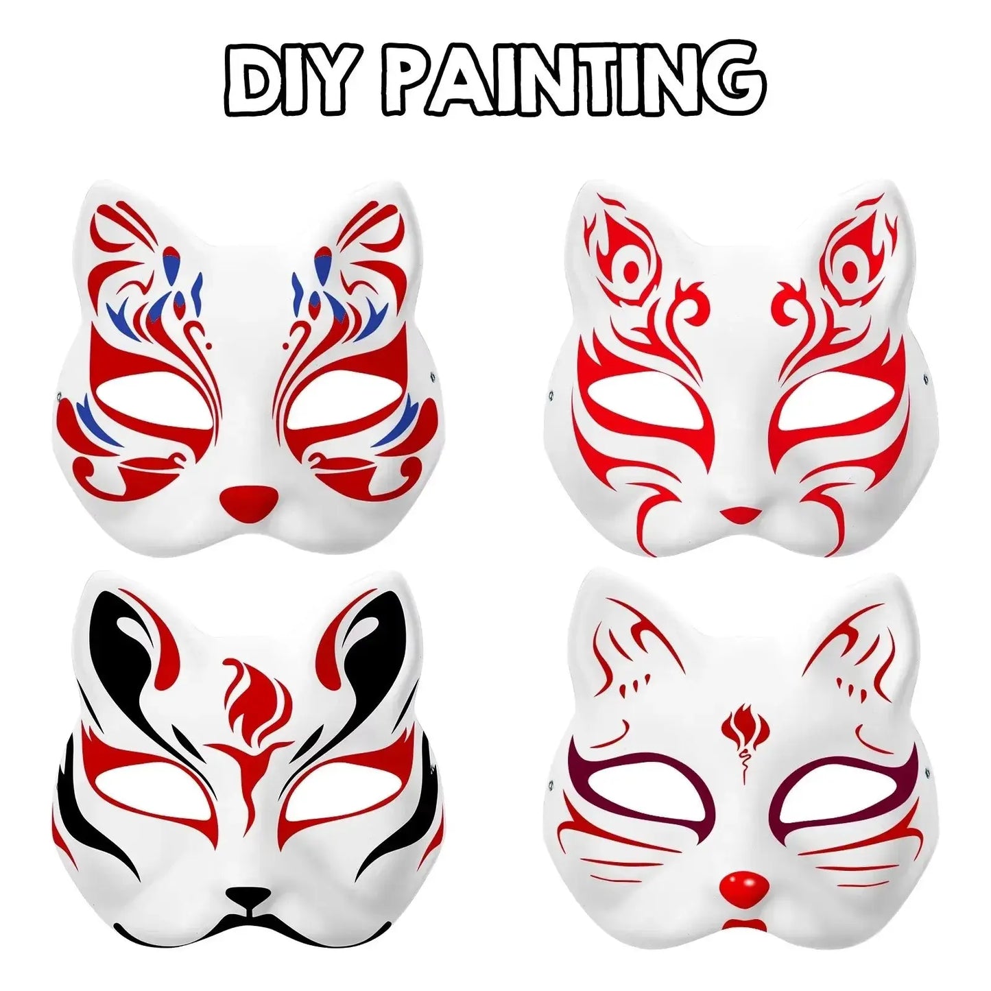 5PCS Therian Masken Weiße Katze Masken Blank DIY Halloween Maske Tier Halbe Gesichtsmasken Maskerade Cosplay Party - So ist Leben