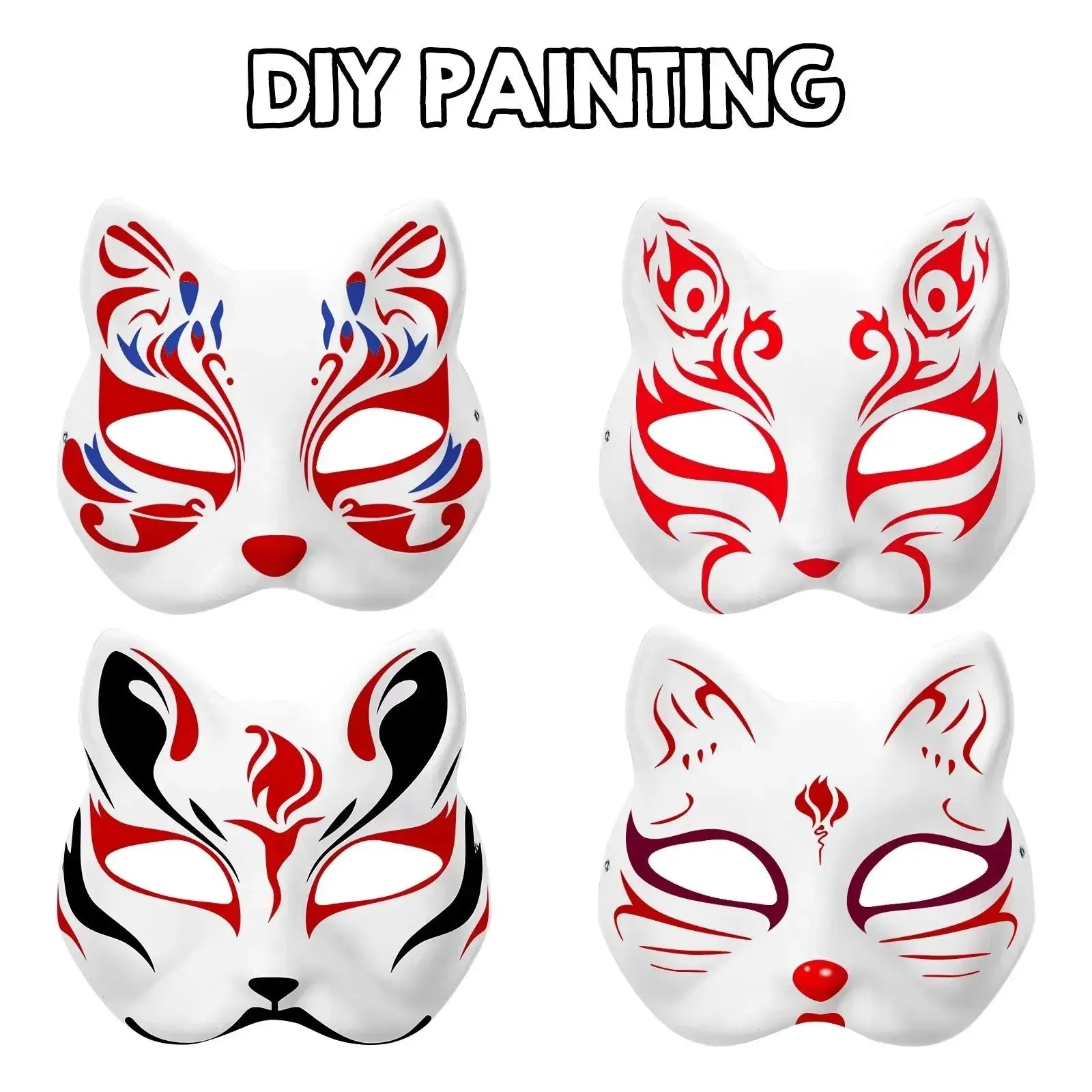 5PCS Therian Masken Weiße Katze Masken Blank DIY Halloween Maske Tier Halbe Gesichtsmasken Maskerade Cosplay Party - So ist Leben