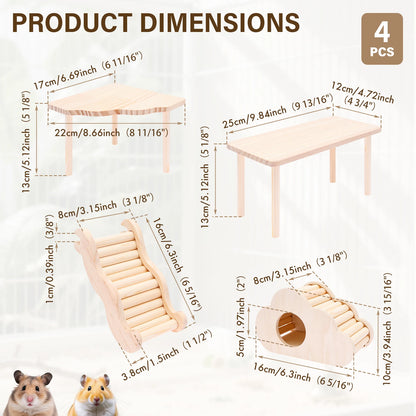 4-teiliges Hamster-Plattform-Set mit Leiter, Versteck, Holzspielhaus und Klettertreppe für Kleintiere wie Hamster, Ratten, Gerbils, Chinchillas und Mäuse So ist Leben