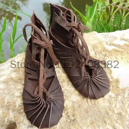 Mittelalter liche gotische Vintage Stiefel für Frauen Elf Hexe Blätter Schnürschuhe Cosplay Kostüm Vintage Riemchen flache Sandalen Sommer So ist Leben