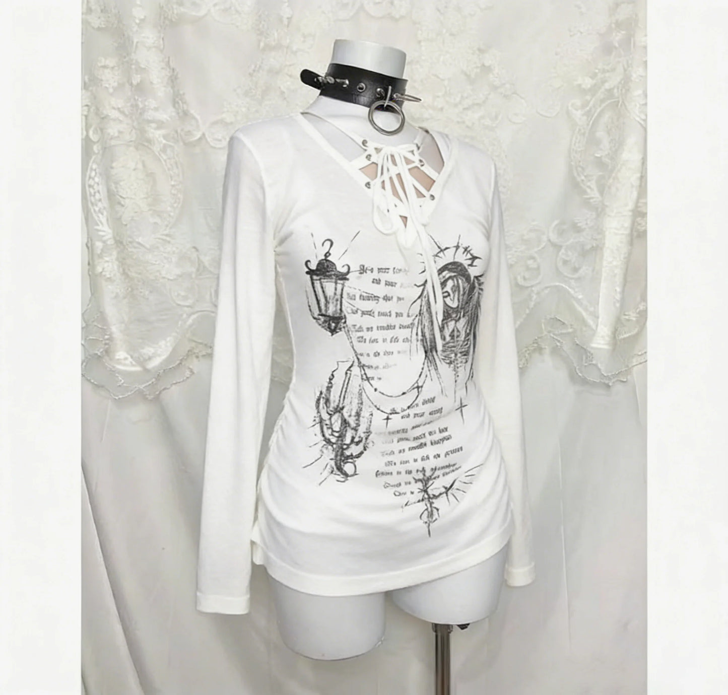 Amerikanischen Vintage Print T-shirt Frauen Ästhetischen Punk Design Langarm Gothic Y2k Tops Subkultur Casual Retro Harajuku Tees So ist Leben