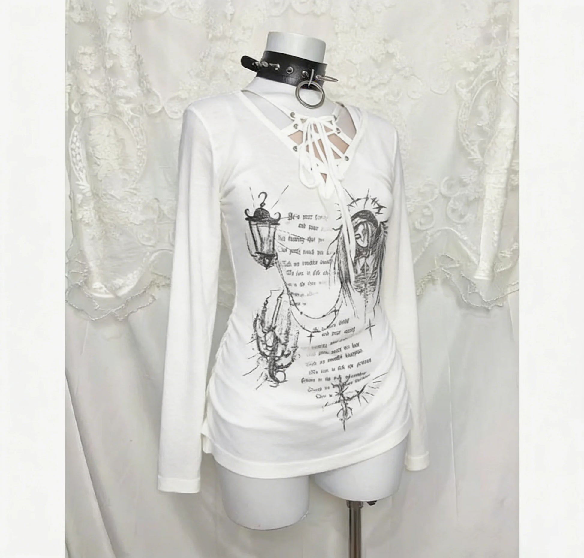 Amerikanischen Vintage Print T-shirt Frauen Ästhetischen Punk Design Langarm Gothic Y2k Tops Subkultur Casual Retro Harajuku Tees So ist Leben