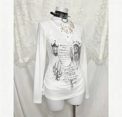 Amerikanischen Vintage Print T-shirt Frauen Ästhetischen Punk Design Langarm Gothic Y2k Tops Subkultur Casual Retro Harajuku Tees So ist Leben