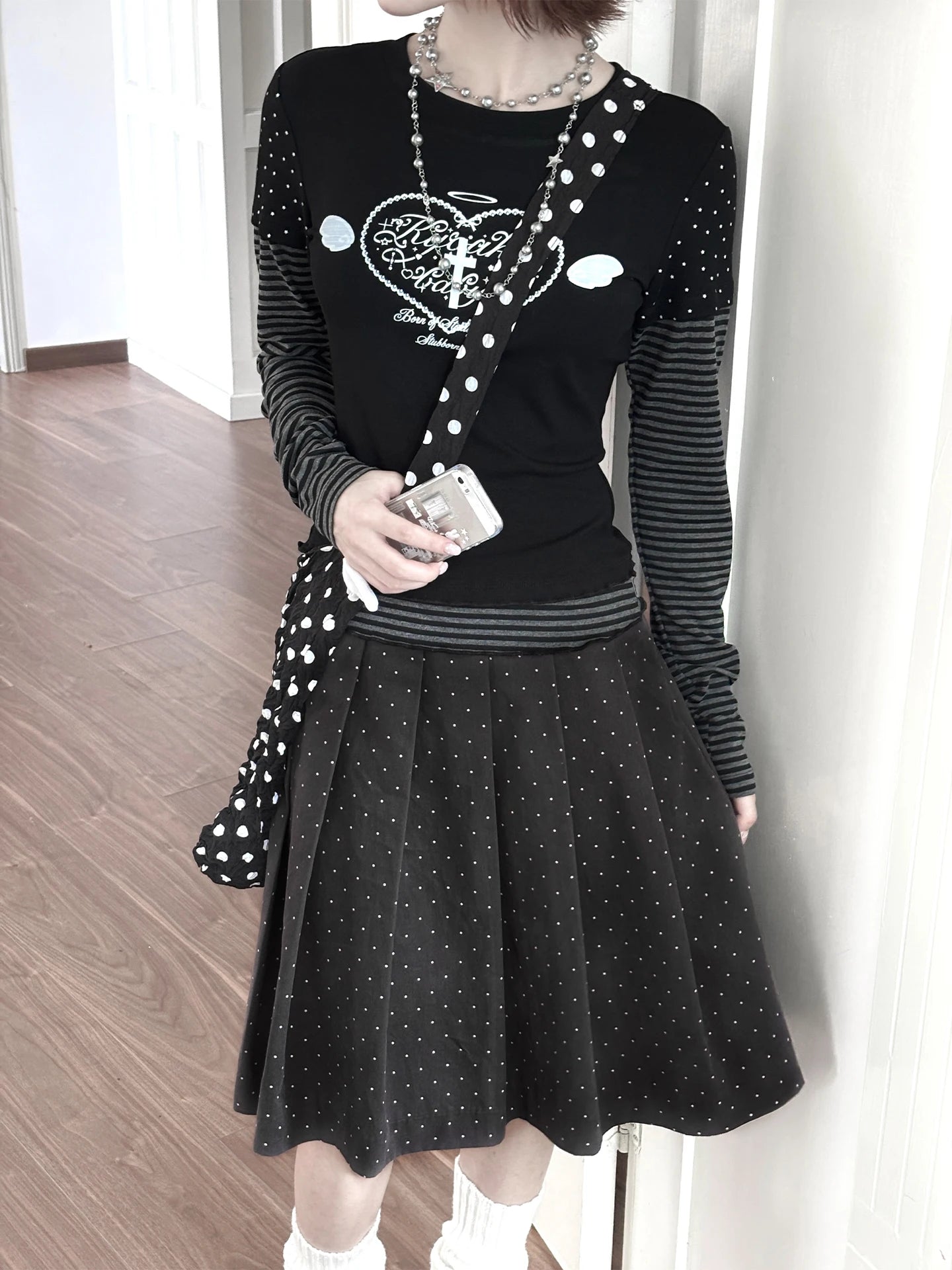 Genayooa Y2k Fairycore Damen T-Shirt Patchwork Langarm Print Grafik Tops Streetwear Ästhetische 2000er Jahre T-Shirts Japanischer Stil So ist Leben