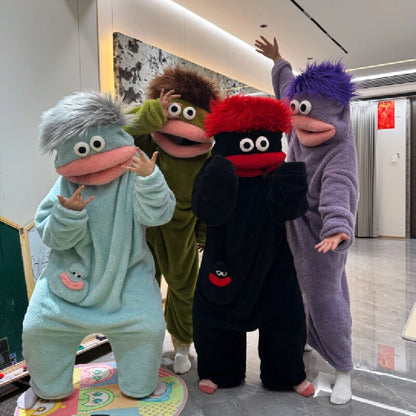 Generisches Big Mouth Monster Coral Fleece Onesie Pyjama Winter Dick Warm Hässlich Niedlich Lustig Haariger Erwachsenen-Loungewear Grün Hellblau So ist Leben