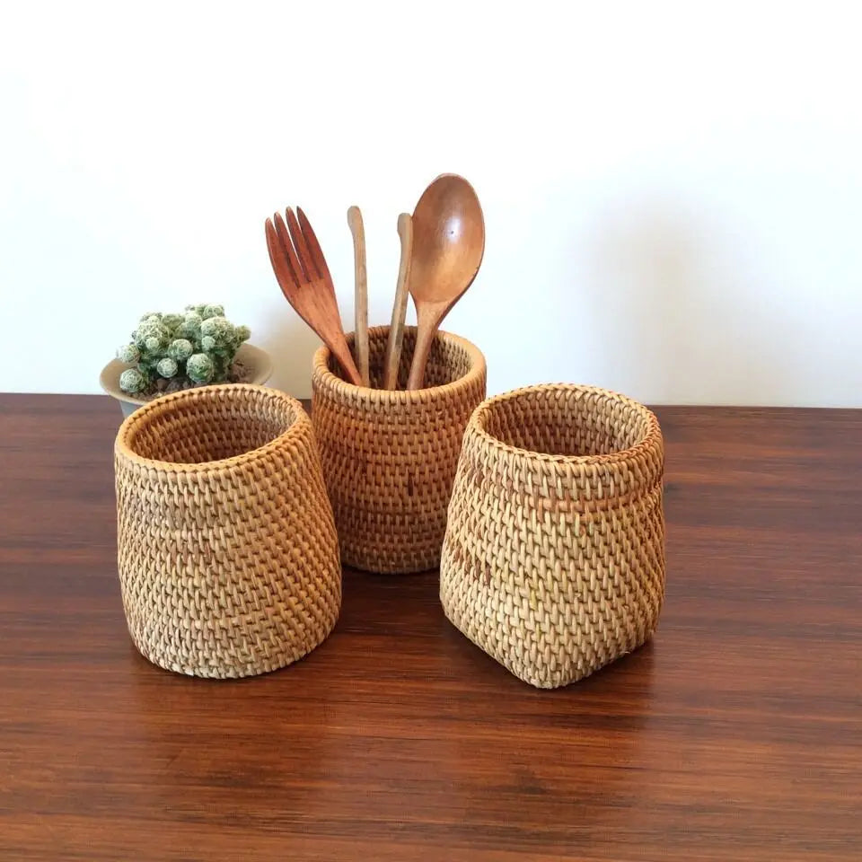 Haushalt Rattan Organizer Stäbchen Schaufel Löffel Abendessen Messer Gabeln Geschirr Lagerung Box Lagerung Körbe So ist Leben