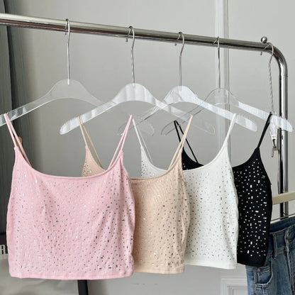 Baumwoll-Diamant-Verzierte Weste mit Gepolsterten Cups, Hochelastisches Pailletten-Camisole, Figurformende Einfarbige Weste, Party-Blusen So ist Leben
