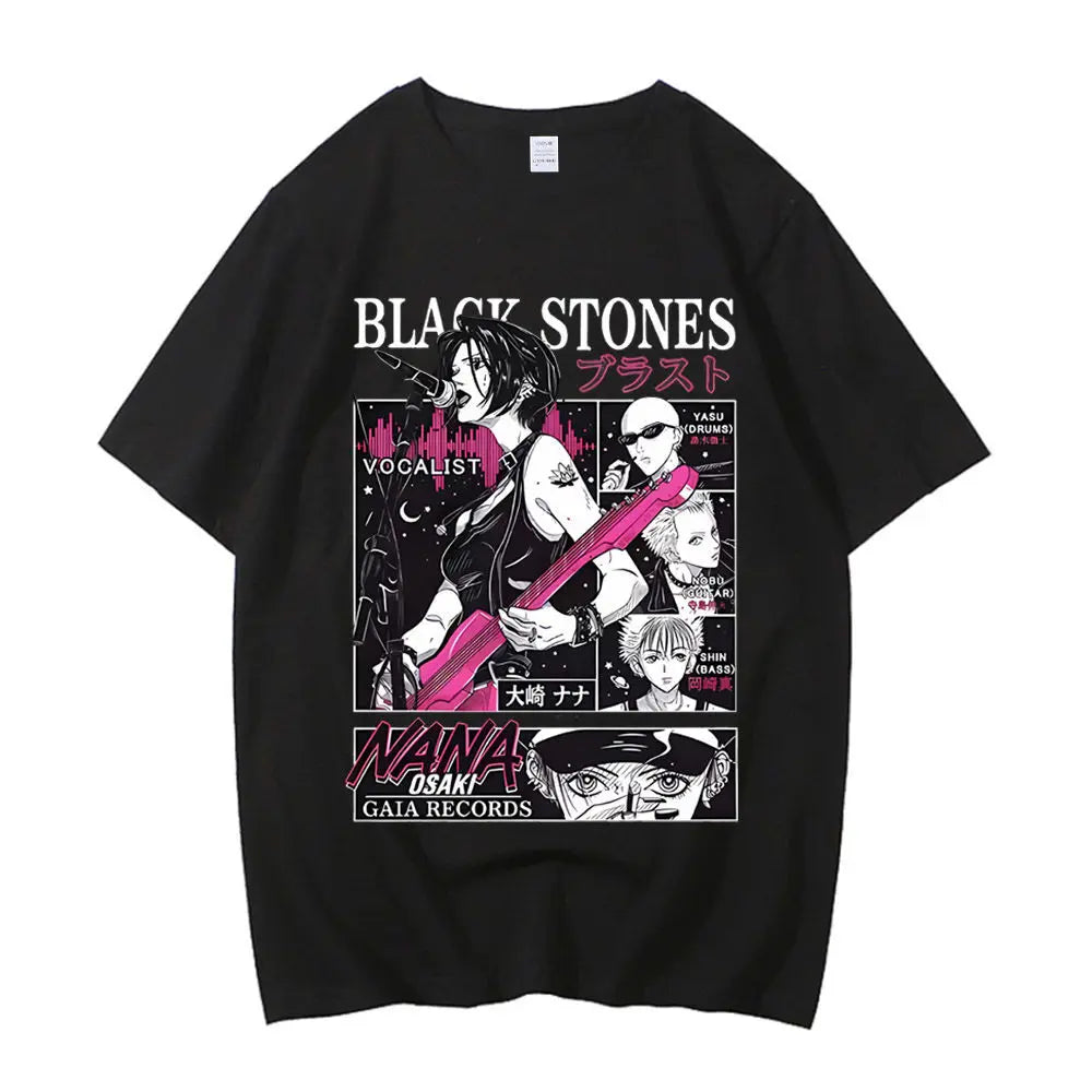 Black Stones Nana Osaki Baumwoll-T-Shirt männlich Y2k Grafik Pastell ästhetisches T-Shirt 2000er Kawaii Pastell Anime 2000er Bequem So ist Leben